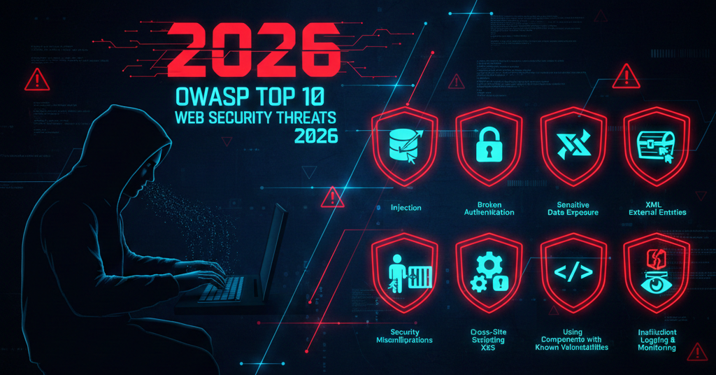OWASP Top 10 vulnerabilities infographic showing web security threats in 2026